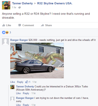 Illustration for article titled Guy desperately wants to trade his 1984 300ZX for a R32 Skyline.